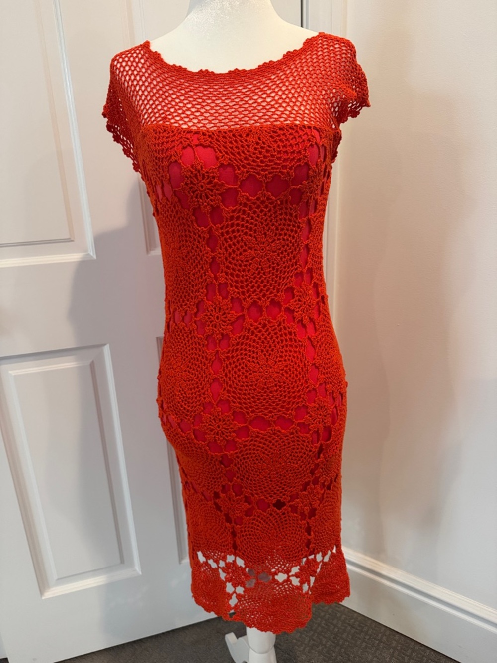 Trina Turk Dark Orange Crochet Midi Dress